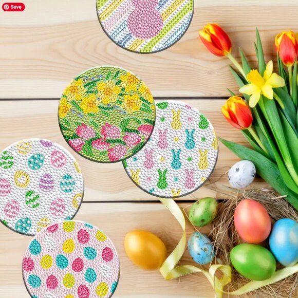 New 8 Piece Easter Diamond Painting Coaster Kit - Picture 3 of 6